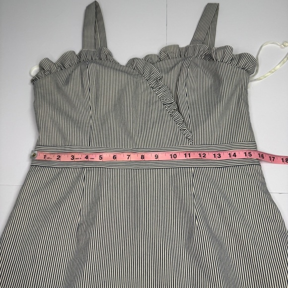 Cremieux Navy & White Striped Ruffle Mini Dress | Size 10 - Picture 4 of 8